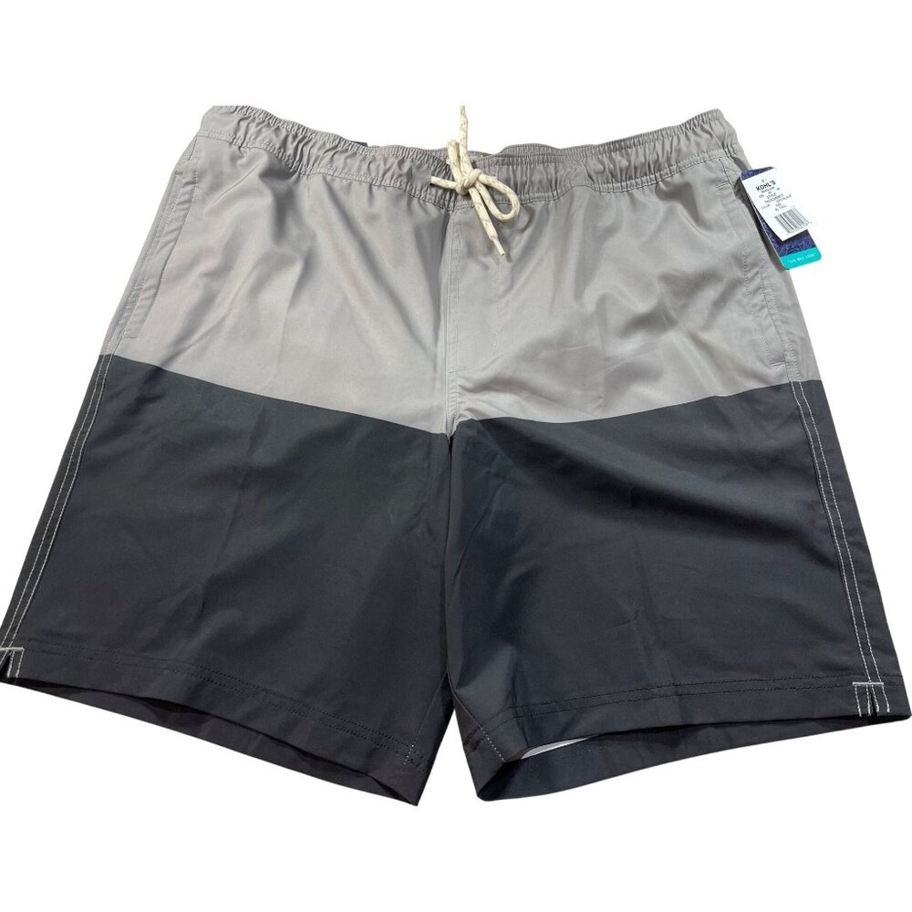 Trinity Coast Mens Size XLT Swim Trunks w Drawstring Waist Colorblock Gray Black
